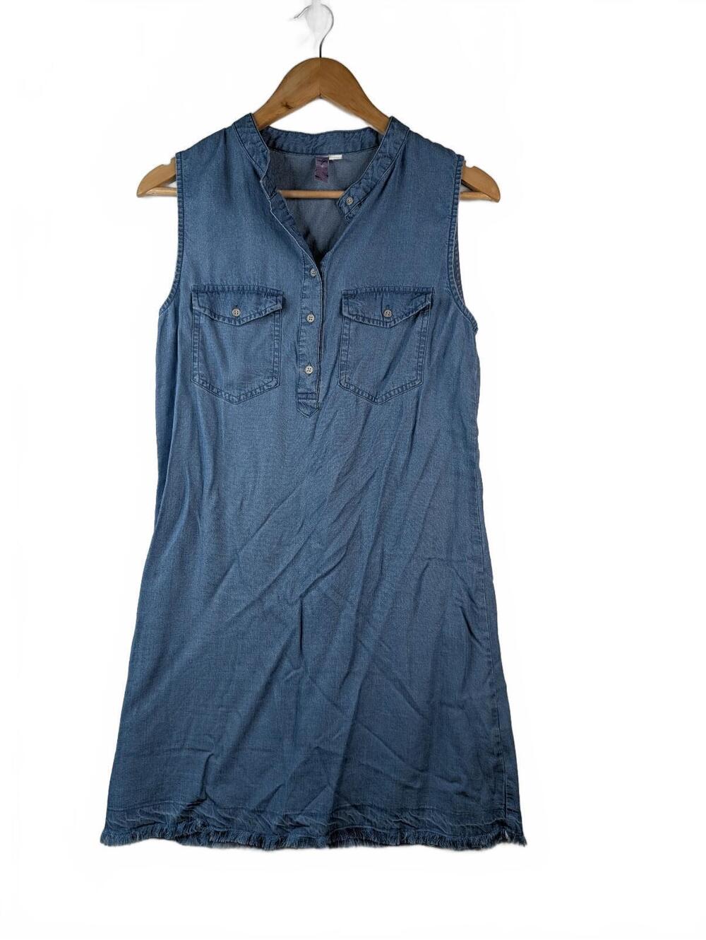 Alya Lightweight Shift Dress Casual Sleeveless Blue Chambray Size Small